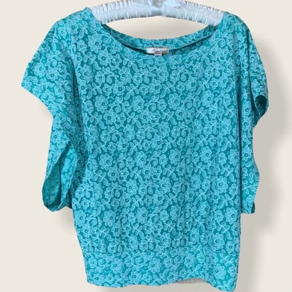Lux for Urban Outfitters Aqua Blue Floral Dolman Top Size Medium - Picture 1 of 9